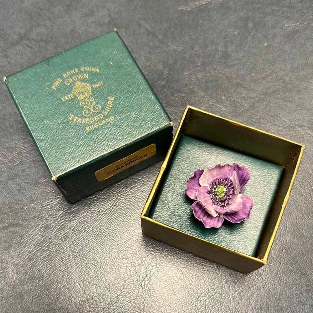 Royal Worcester Purple and Green Floral Brooch